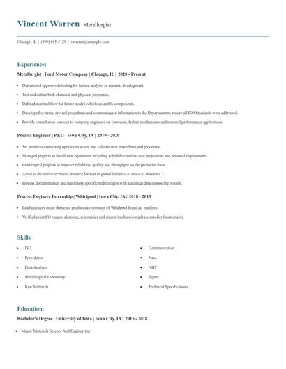 Metallurgist Resume