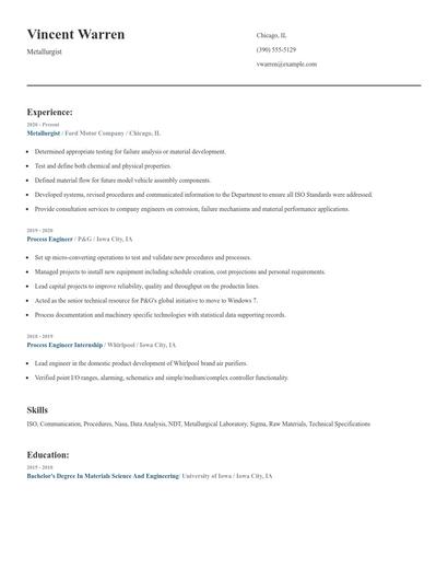 Metallurgist Resume