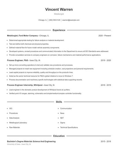 Metallurgist Resume