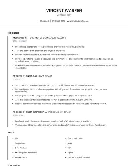 Metallurgist Resume