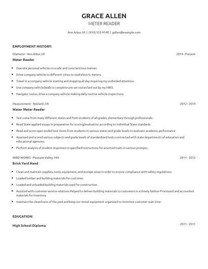 Meter Reader Resume