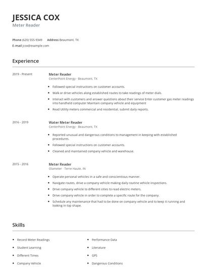 Meter Reader Resume