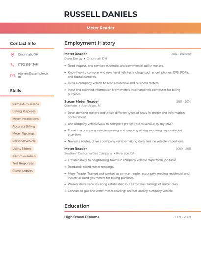Meter Reader Resume