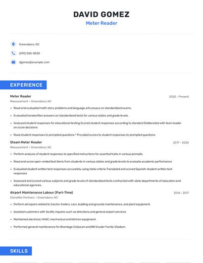 Meter Reader Resume