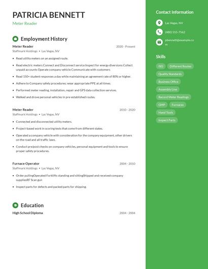 Meter Reader Resume