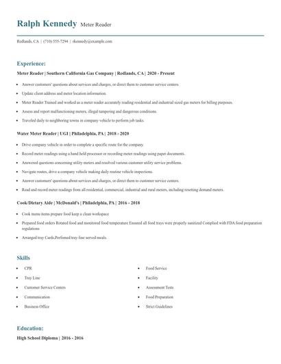 Meter Reader Resume
