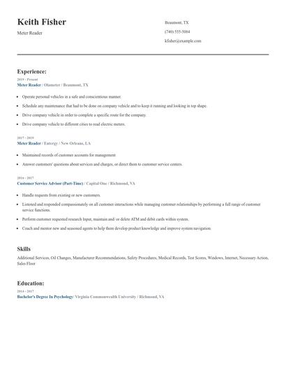 Meter Reader Resume