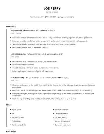 Meter Reader Resume