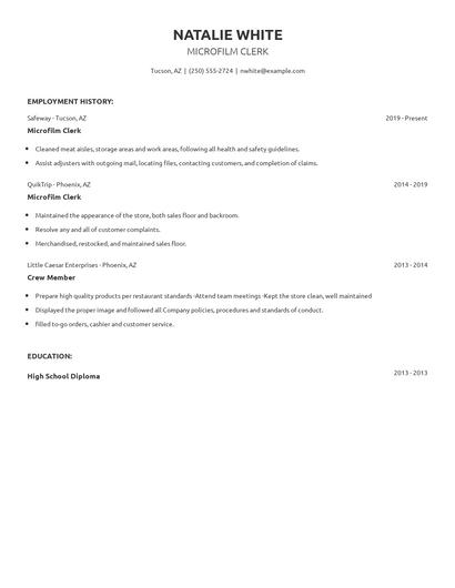Microfilm Clerk Resume