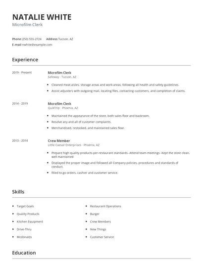 Microfilm Clerk Resume