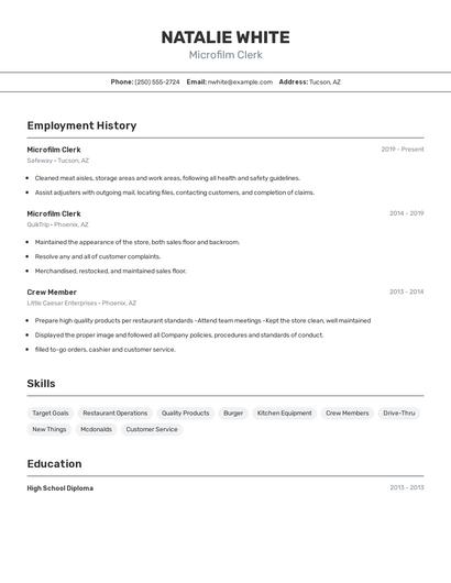 Microfilm Clerk Resume