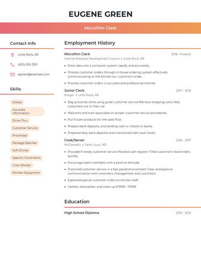 Microfilm Clerk Resume