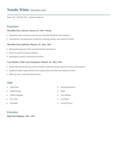 Microfilm Clerk Resume