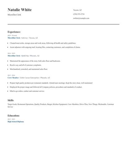 Microfilm Clerk Resume