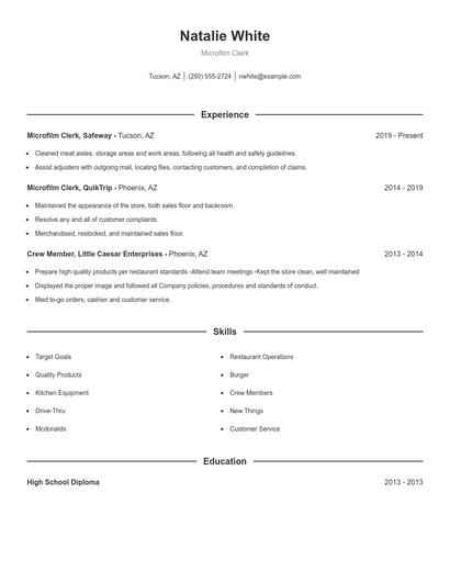 Microfilm Clerk Resume