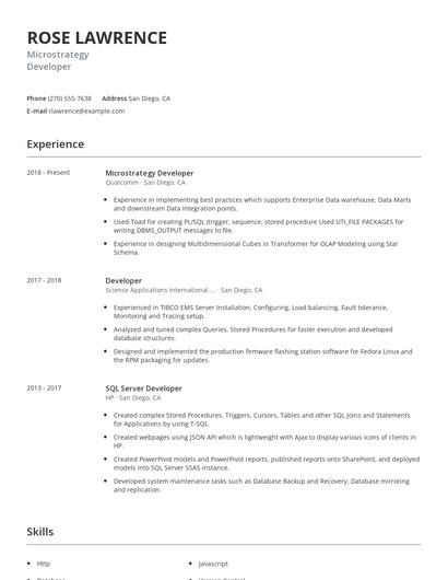 Microstrategy Developer Resume
