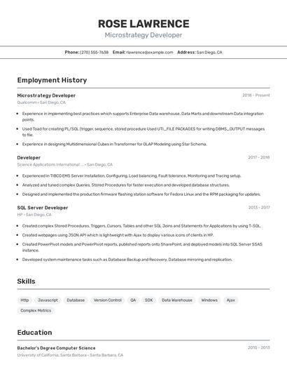 Microstrategy Developer Resume