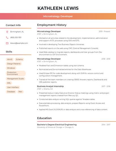 Microstrategy Developer Resume