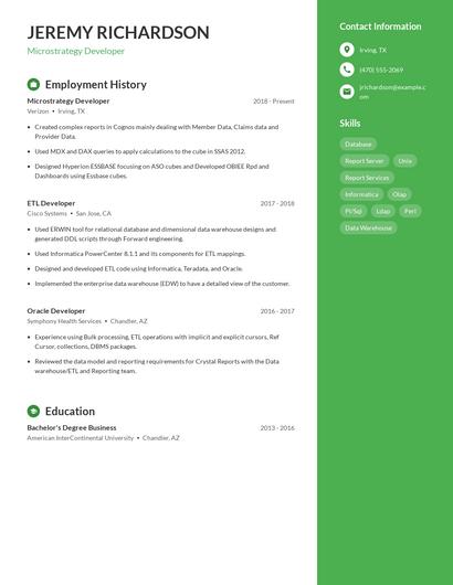 Microstrategy Developer Resume