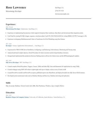 Microstrategy Developer Resume