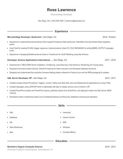 Microstrategy Developer Resume