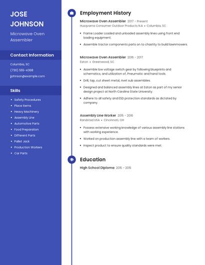 Microwave Oven Assembler Resume
