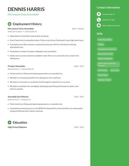 Microwave Oven Assembler Resume