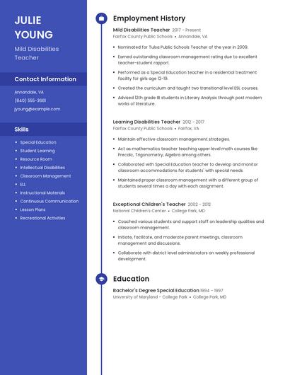 Mild Disabilities Teacher Resume