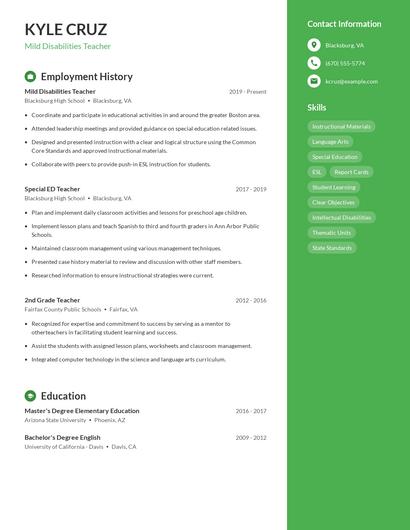 Mild Disabilities Teacher Resume