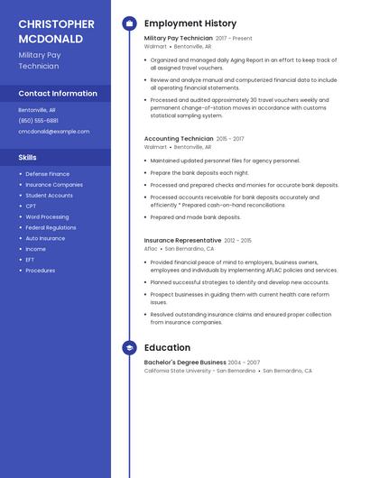 Military Pay Technician Resume