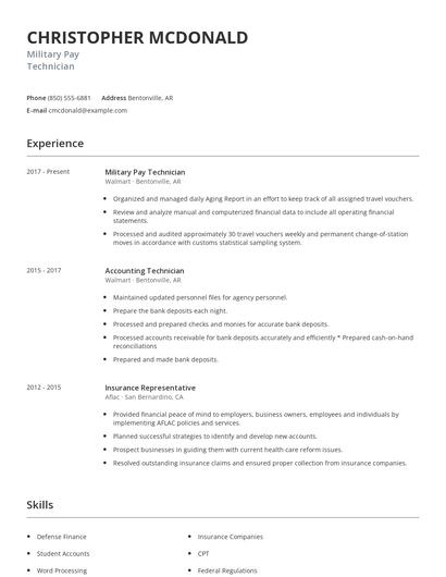Military Pay Technician Resume