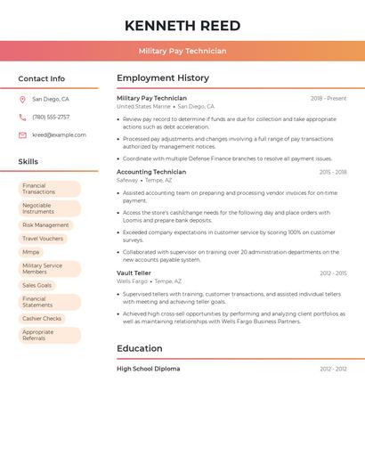 Military Pay Technician Resume