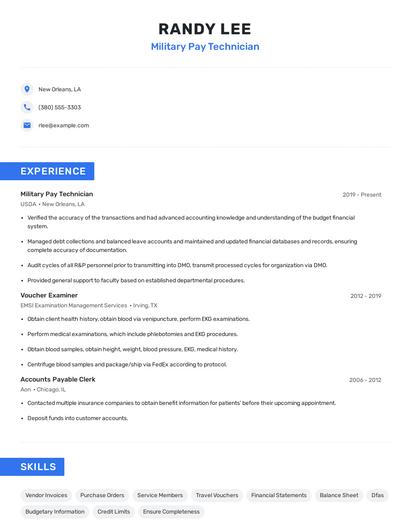 Military Pay Technician Resume