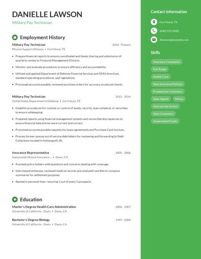 Military Pay Technician Resume