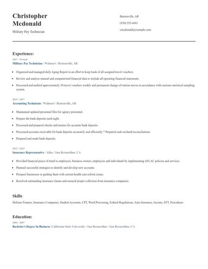 Military Pay Technician Resume