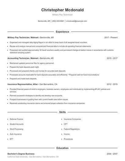 Military Pay Technician Resume