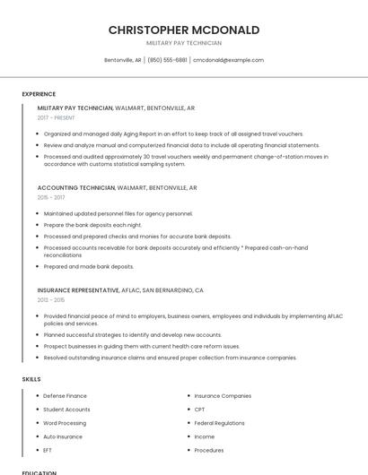 Military Pay Technician Resume