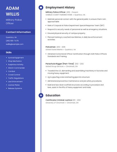 Military Police Officer Resume