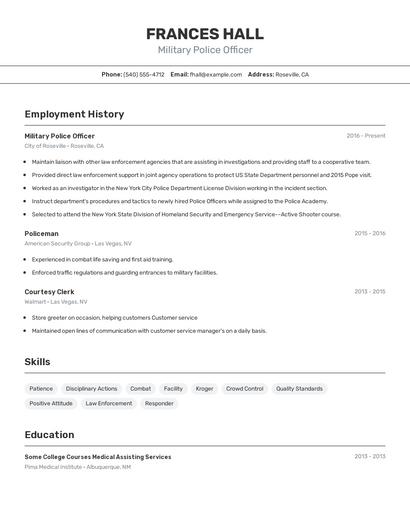 Military Police Officer Resume