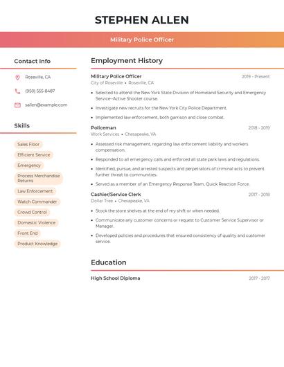 Military Police Officer Resume
