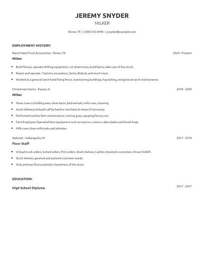 Milker Resume