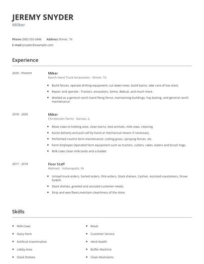 Milker Resume