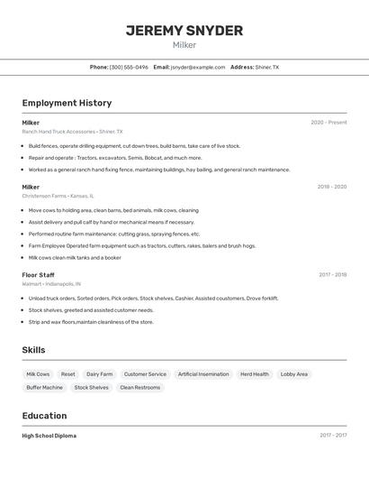 Milker Resume