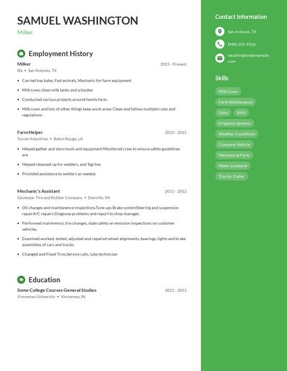 Milker Resume