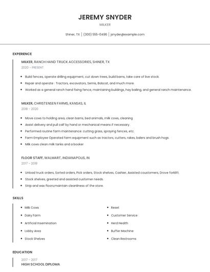 Milker Resume