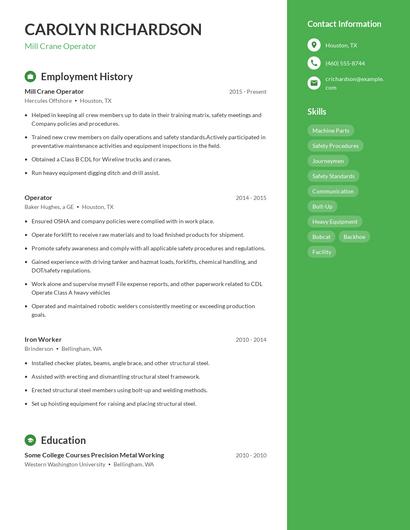 Mill Crane Operator Resume
