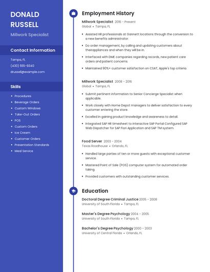 Millwork Specialist Resume