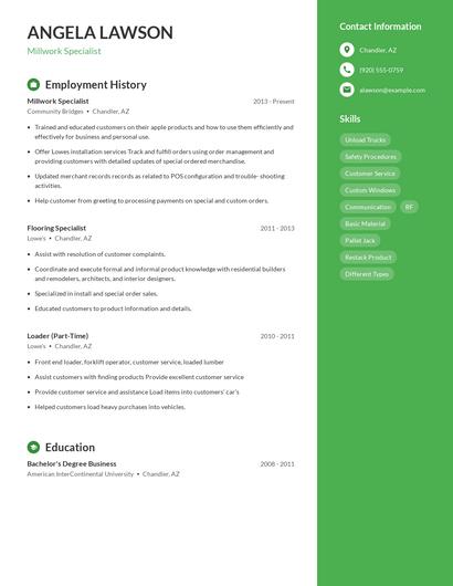 Millwork Specialist Resume