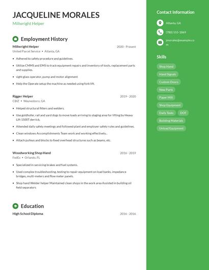 Millwright Helper Resume