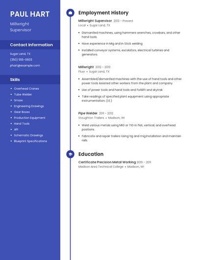 Millwright Supervisor Resume
